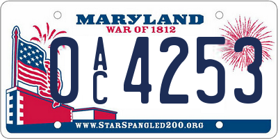 MD license plate 0AC4253