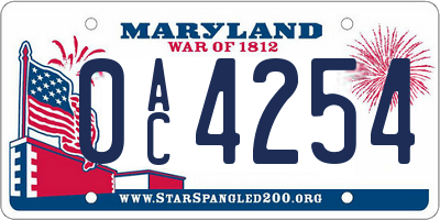 MD license plate 0AC4254