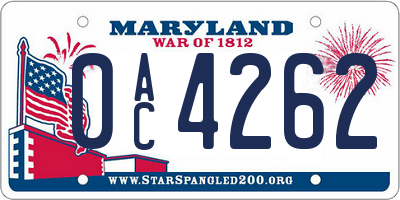 MD license plate 0AC4262