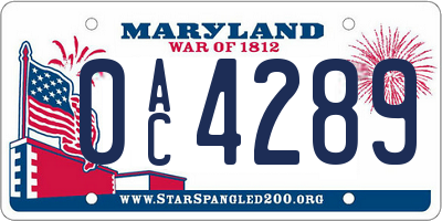 MD license plate 0AC4289