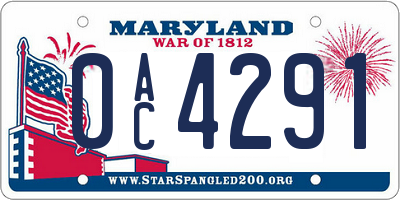 MD license plate 0AC4291