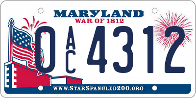 MD license plate 0AC4312