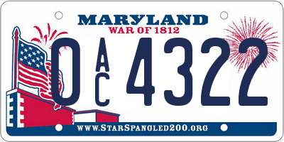 MD license plate 0AC4322