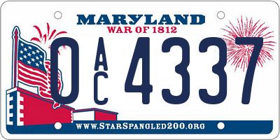 MD license plate 0AC4337