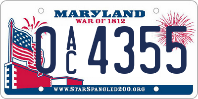 MD license plate 0AC4355