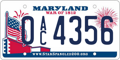 MD license plate 0AC4356
