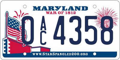 MD license plate 0AC4358
