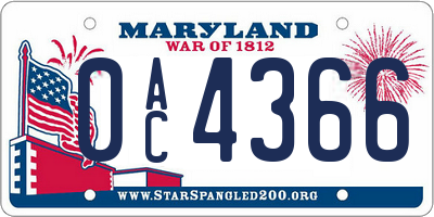 MD license plate 0AC4366