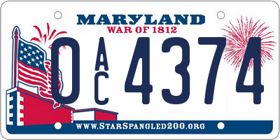MD license plate 0AC4374