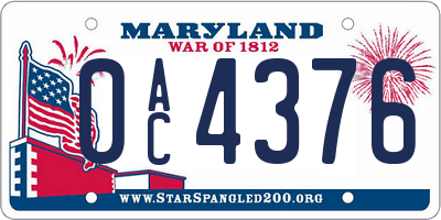 MD license plate 0AC4376
