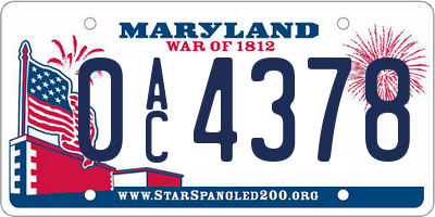MD license plate 0AC4378