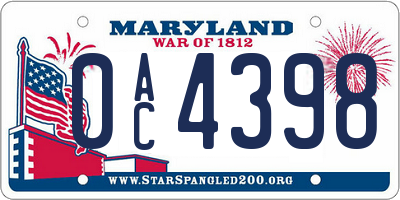 MD license plate 0AC4398