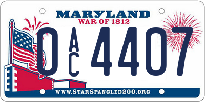 MD license plate 0AC4407