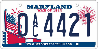 MD license plate 0AC4421