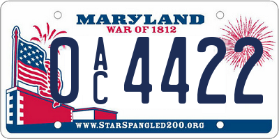 MD license plate 0AC4422