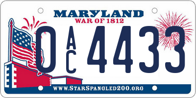 MD license plate 0AC4433