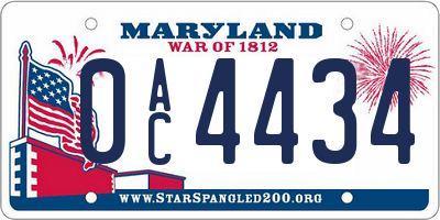 MD license plate 0AC4434