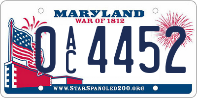MD license plate 0AC4452