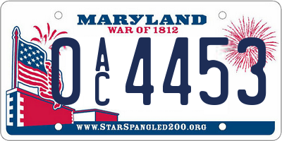 MD license plate 0AC4453