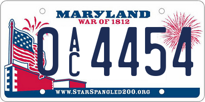 MD license plate 0AC4454