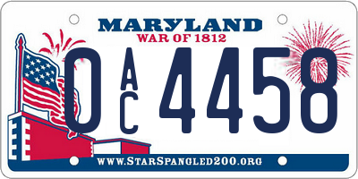MD license plate 0AC4458