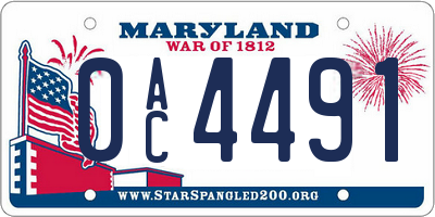 MD license plate 0AC4491