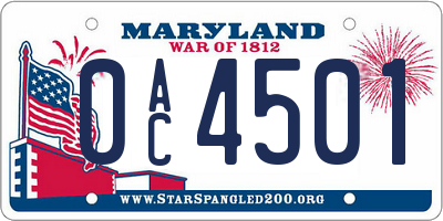 MD license plate 0AC4501
