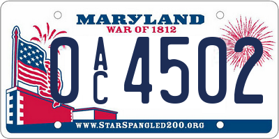 MD license plate 0AC4502