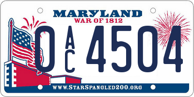 MD license plate 0AC4504