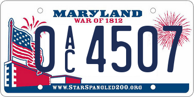 MD license plate 0AC4507
