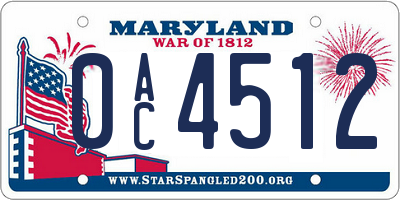 MD license plate 0AC4512