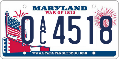 MD license plate 0AC4518