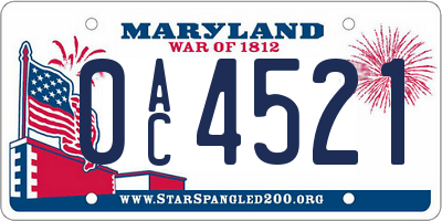 MD license plate 0AC4521