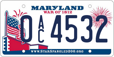 MD license plate 0AC4532