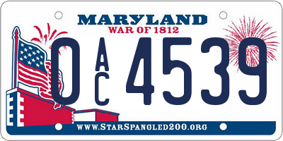 MD license plate 0AC4539