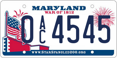 MD license plate 0AC4545