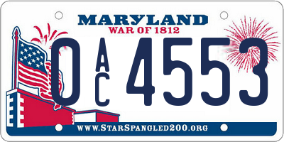 MD license plate 0AC4553
