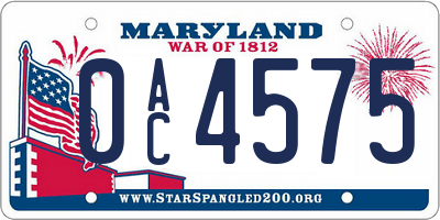 MD license plate 0AC4575