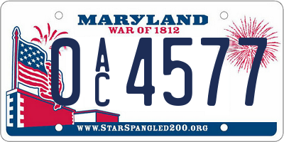 MD license plate 0AC4577