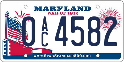 MD license plate 0AC4582