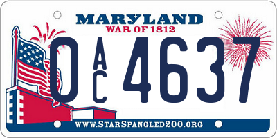 MD license plate 0AC4637