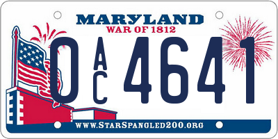MD license plate 0AC4641