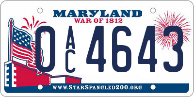 MD license plate 0AC4643