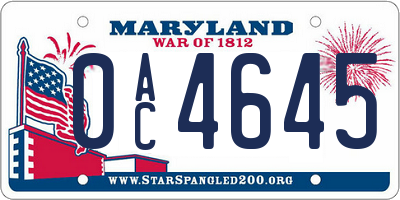 MD license plate 0AC4645