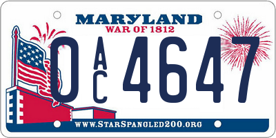 MD license plate 0AC4647