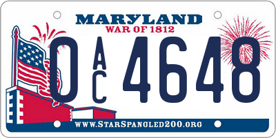 MD license plate 0AC4648