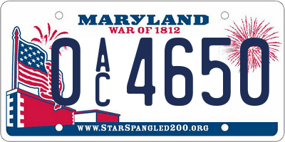MD license plate 0AC4650
