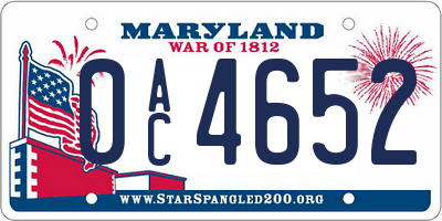 MD license plate 0AC4652