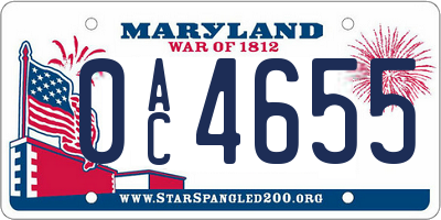 MD license plate 0AC4655