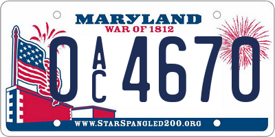 MD license plate 0AC4670